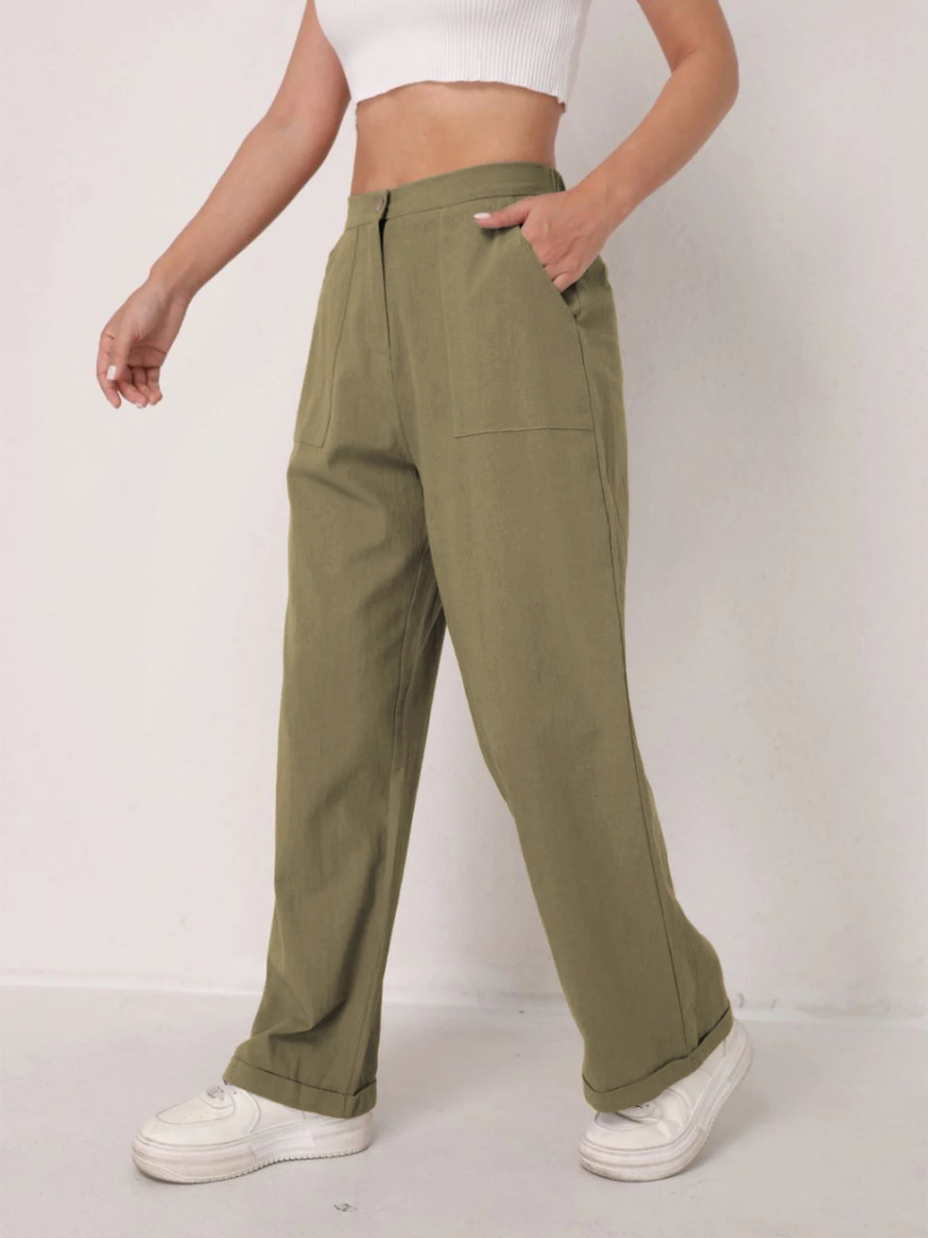 Elegant Solid Color Linen Wide Leg Pants for Women High Waist Drapey Casual Summer Loose Slimming Long Trousers Spring Autumn