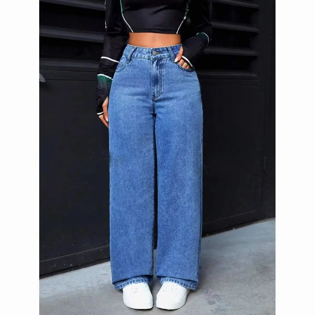 Autumn 2025 New Casual European and American Women's Loose Straight Wide-leg Denim Trousers Women