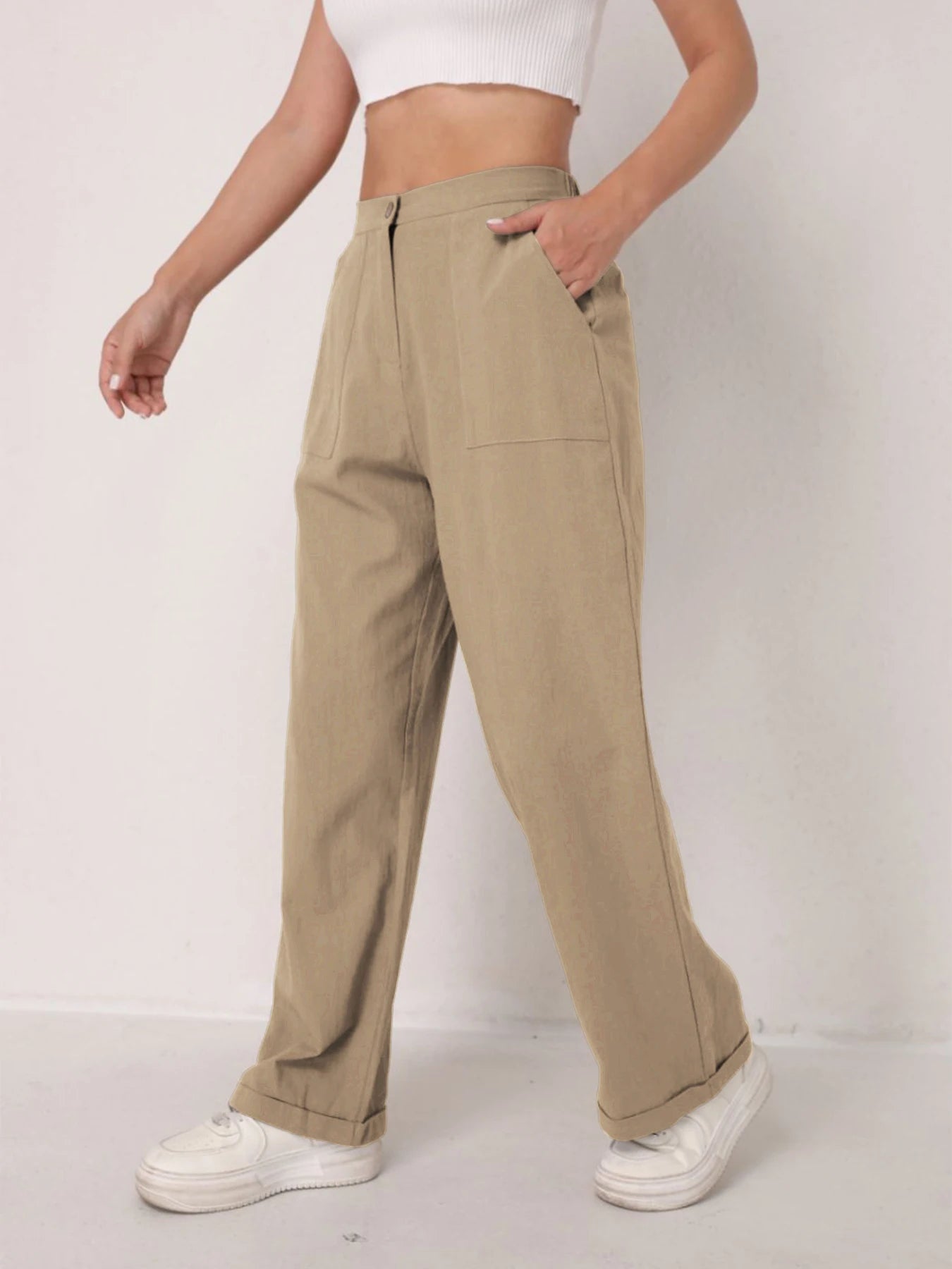 Elegant Solid Color Linen Wide Leg Pants for Women High Waist Drapey Casual Summer Loose Slimming Long Trousers Spring Autumn