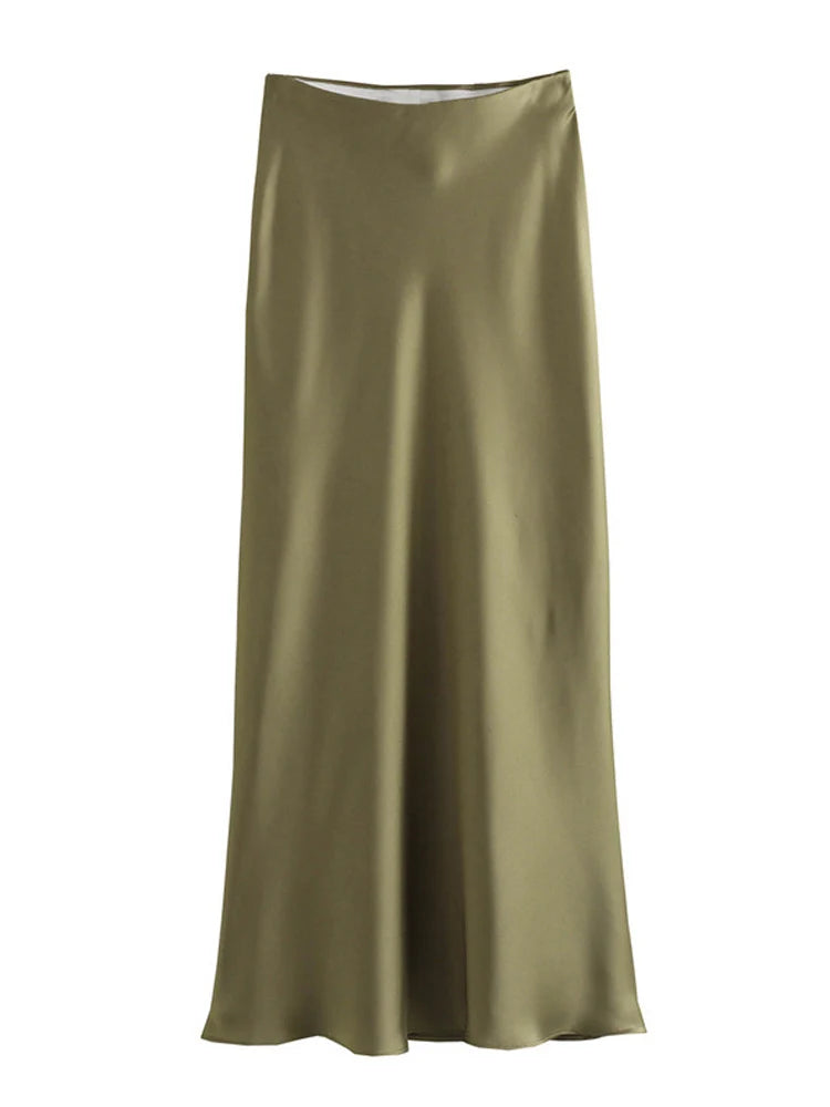 2025 Black Satin Skirt Woman High Waist Elegant Long Skirts For Women Fashion Summer Midi Skirt Office Women's Skirts