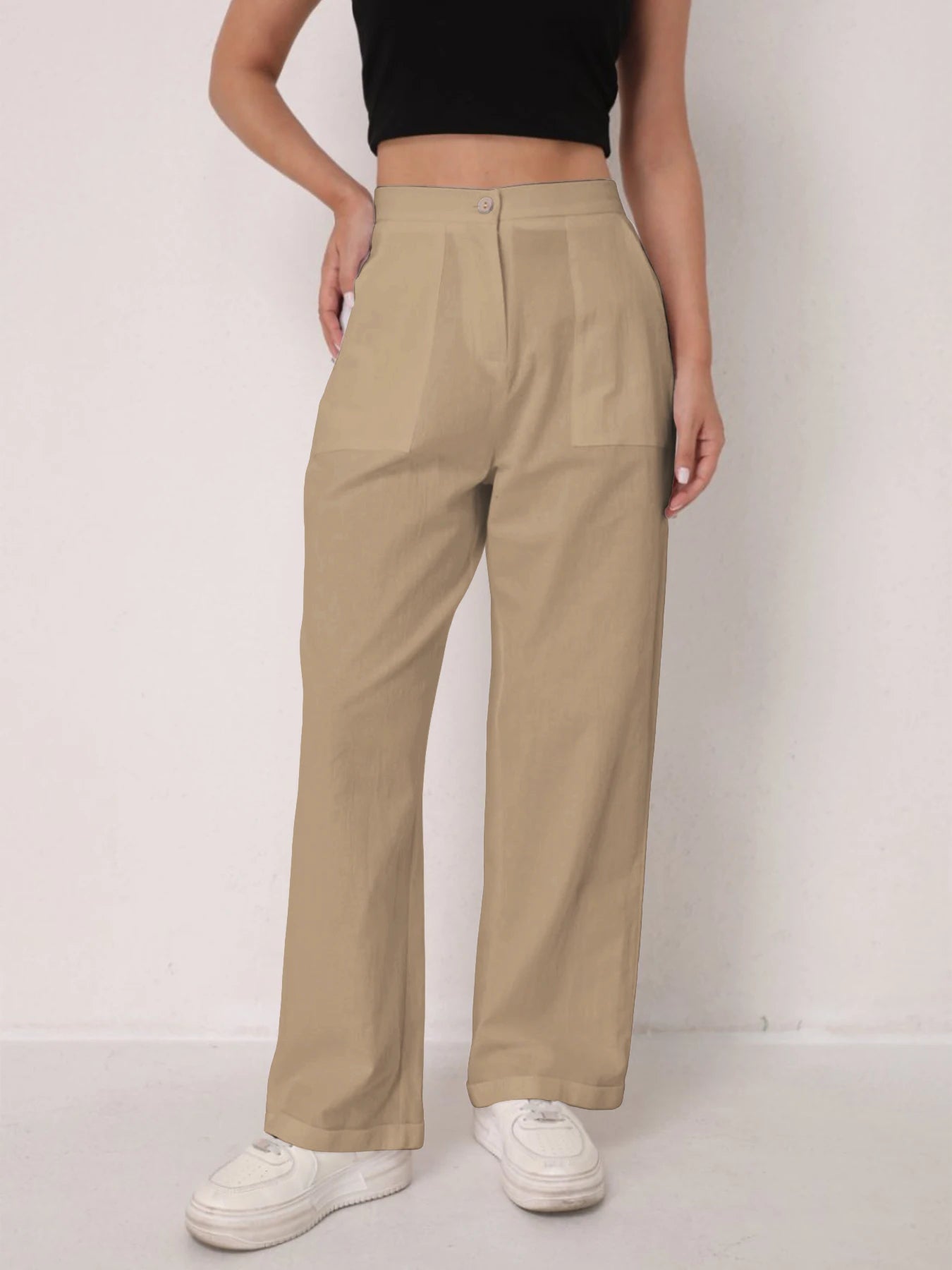 Elegant Solid Color Linen Wide Leg Pants for Women High Waist Drapey Casual Summer Loose Slimming Long Trousers Spring Autumn