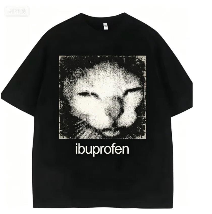 2026 Vintage Funny Ibuprofen Cat Meme Graphic T Shirt Men Women Humor Fashion T Shirts Oversized Casual Streetwear T-shirts