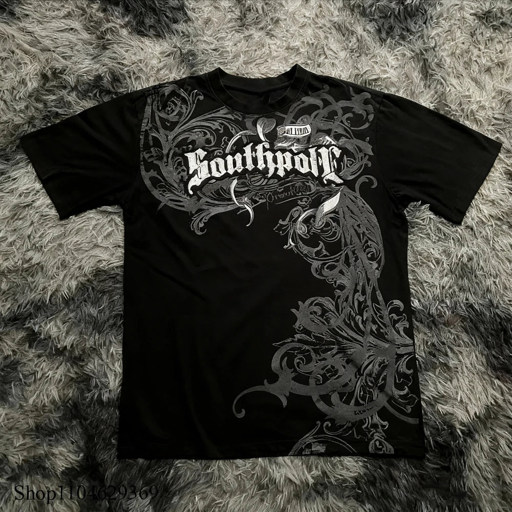 Classic Y2K Gothic Style T-shirt Print Oversized T Shirt High Street Shirts Gothic Round Neck Cotton Tops New Mens Women T Shirt