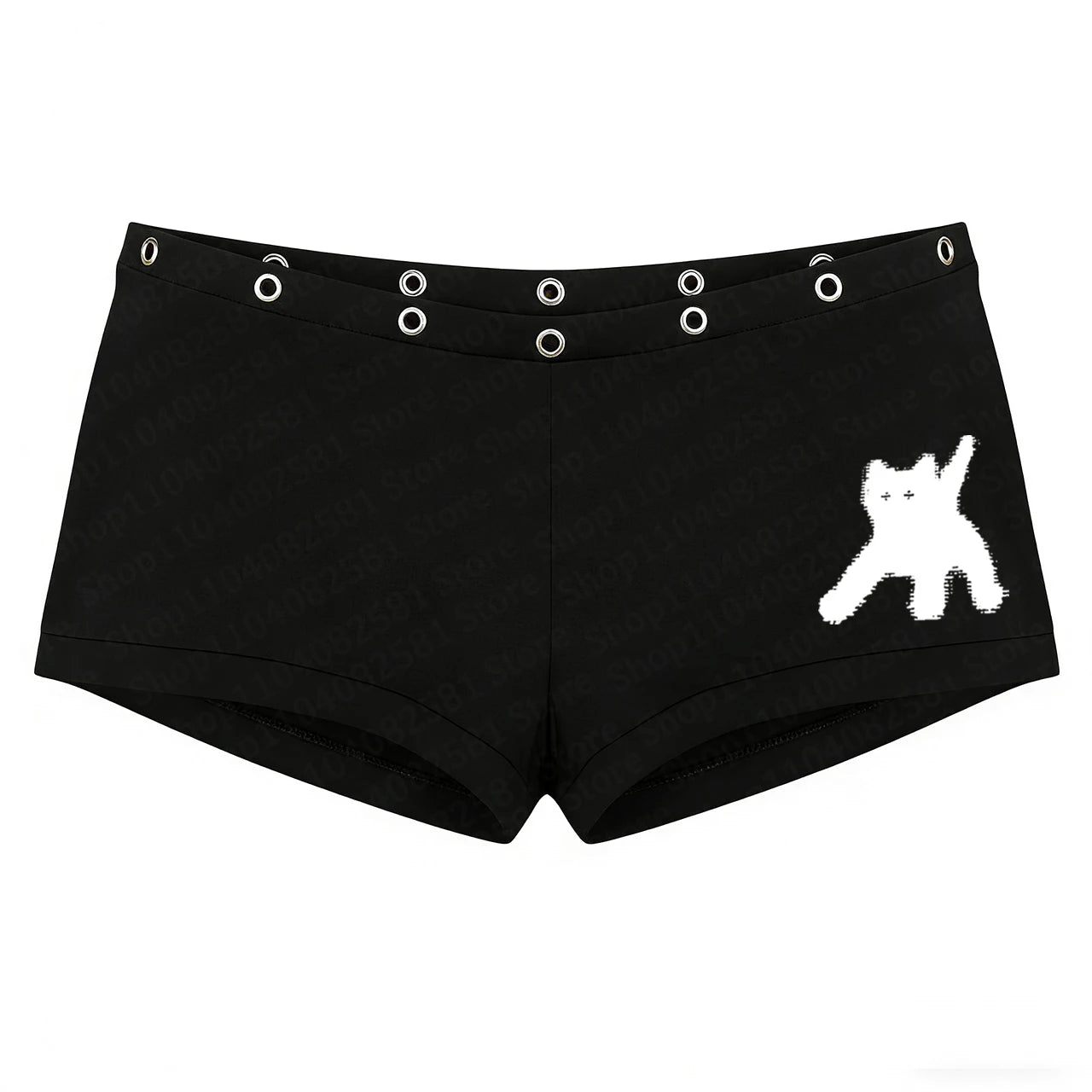 Gothic Cute Cat Print Y2K Fashion Rivet Design Hip Hop Shorts S...
