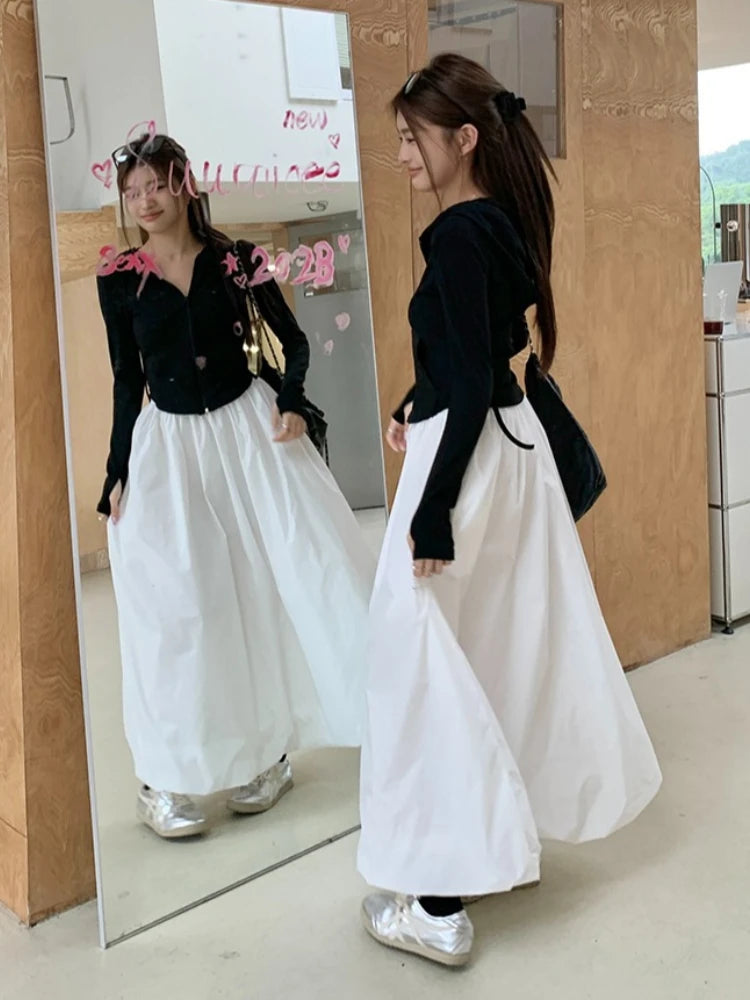 2026 Autumn New High Waist A-line Women Bud Skirt Flared Sporty Style Casual Solid Color Daily Wear Midi Skirts
