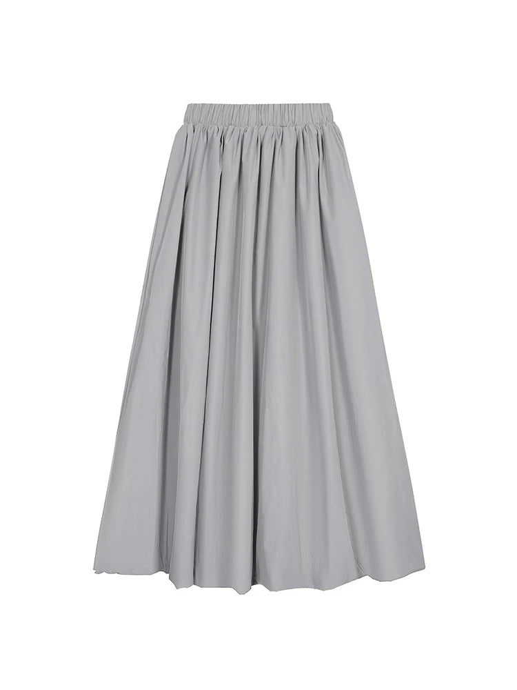2026 Autumn New High Waist A-line Women Bud Skirt Flared Sporty Style Casual Solid Color Daily Wear Midi Skirts