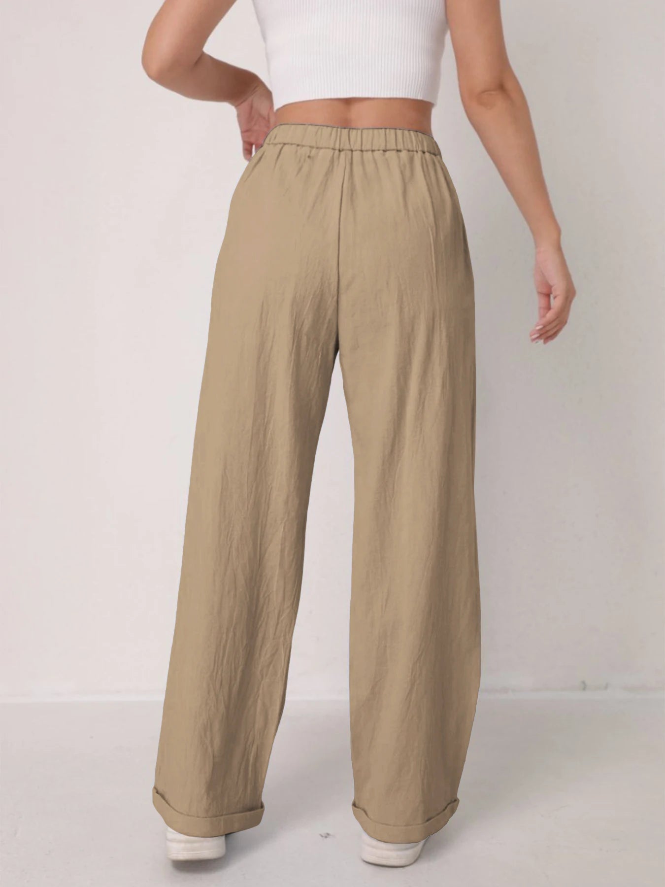 Elegant Solid Color Linen Wide Leg Pants for Women High Waist Drapey Casual Summer Loose Slimming Long Trousers Spring Autumn