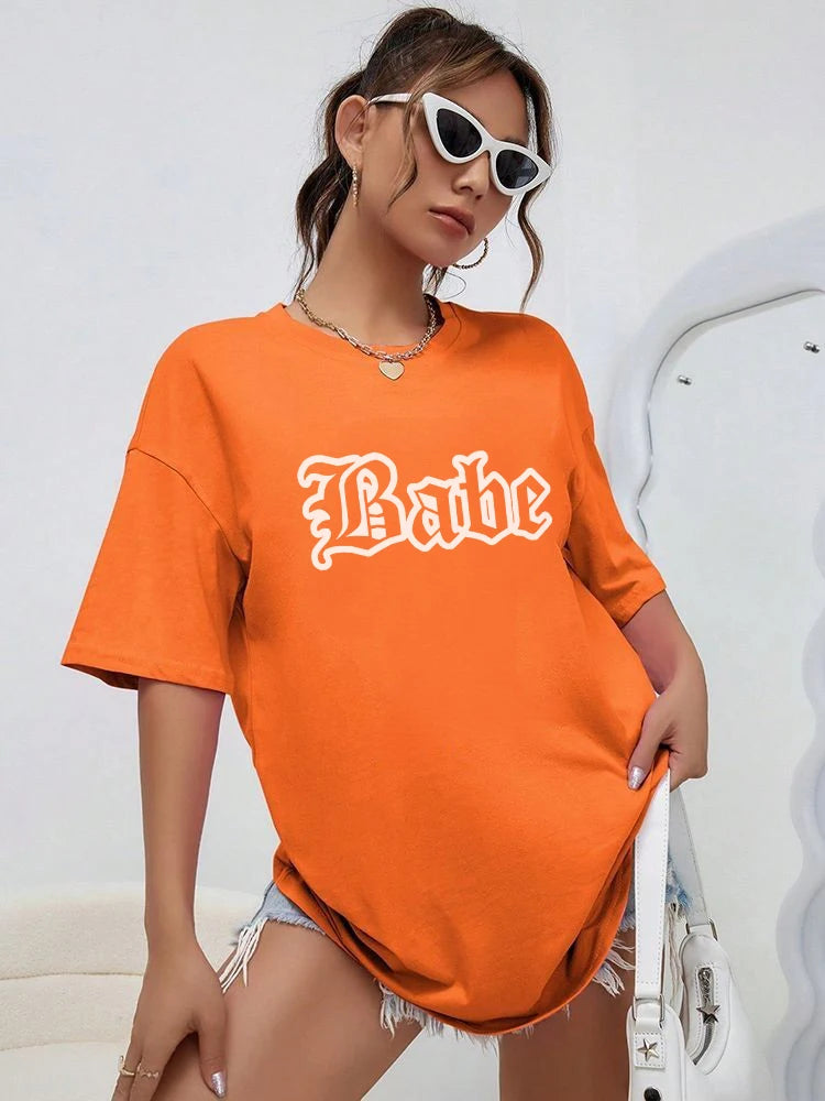 Babe Personality Street Font T-Shirts Women Loose Oversized T-Shirt High Quality Cotton Short Sleeve Summer Breathable Clothing