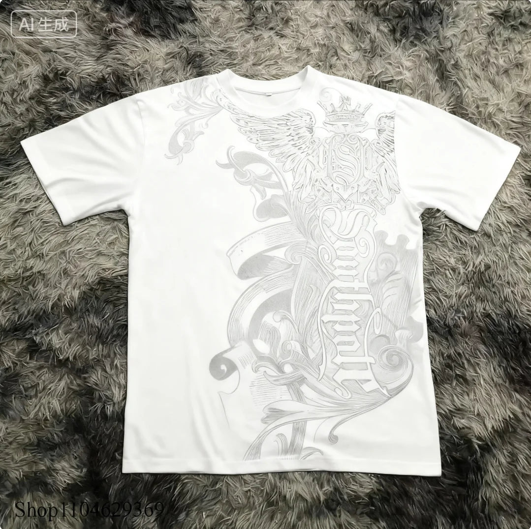 Classic Y2K Gothic Style T-shirt Print Oversized T Shirt High Street Shirts Gothic Round Neck Cotton Tops New Mens Women T Shirt