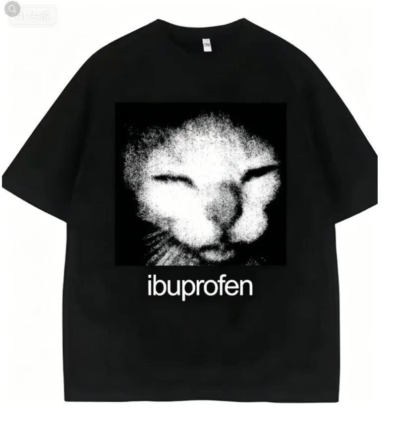 2026 Vintage Funny Ibuprofen Cat Meme Graphic T Shirt Men Women Humor Fashion T Shirts Oversized Casual Streetwear T-shirts