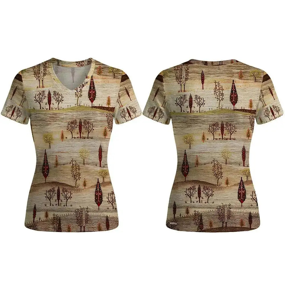 Bohemian-style Print Women's T-shirt Retro Ethnic Pattern V-neck Short Sleeve Tops Cozy Breathable Summer Vacation Casual Tee