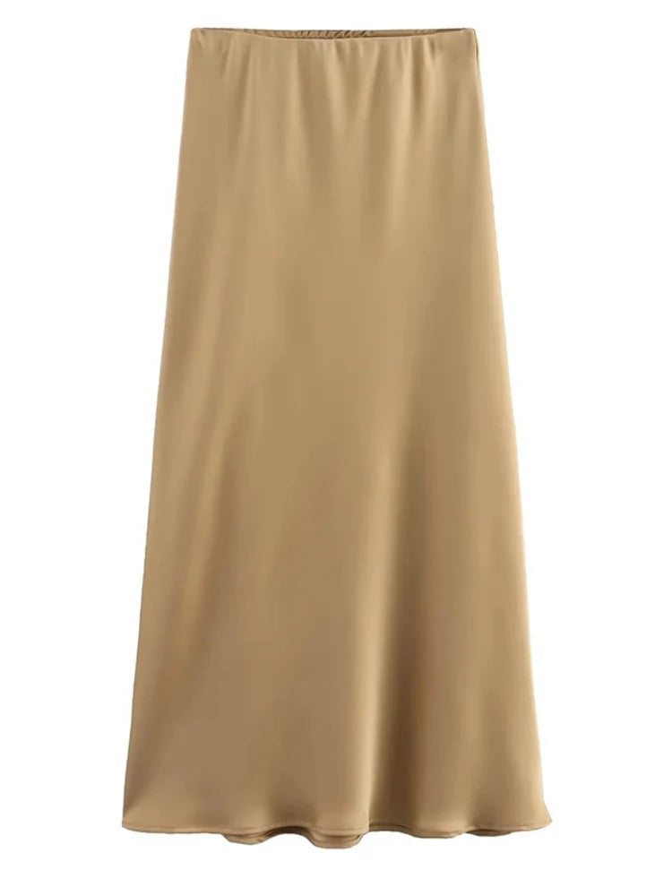 2025 Black Satin Skirt Woman High Waist Elegant Long Skirts For Women Fashion Summer Midi Skirt Office Women's Skirts